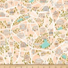 a map with trees and buildings on it, as well as a ruler for measuring