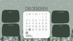 the december calendar is shown with trees and snow