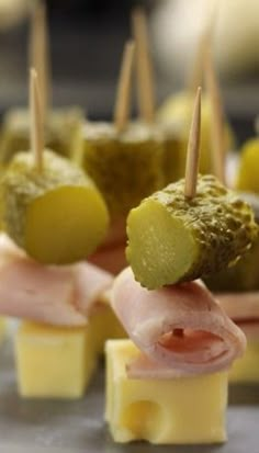 small appetizers with meat and cheese on sticks