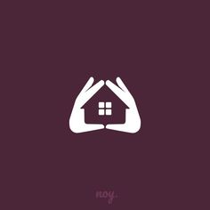 two hands holding a house symbol on a purple background with the word noy below it