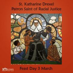 an image of a stained glass window with the words st kate drexel patron saint of radical justice