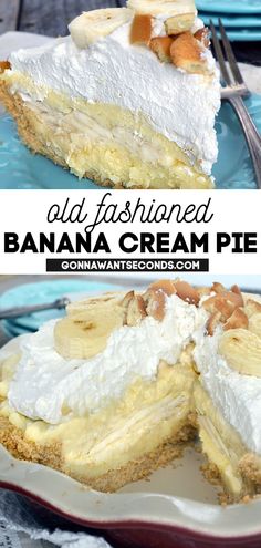 A slice of Banana Cream Pie Banana Cream Pie Cake Recipe, Southern Banana Cream Pie, Banana Cream Pie With Meringue, Bannana Cream Pie, Easter Pie Recipes, Cold Pies, Crumble Recipes, Wafer Cookie, Homemade Pie Recipes