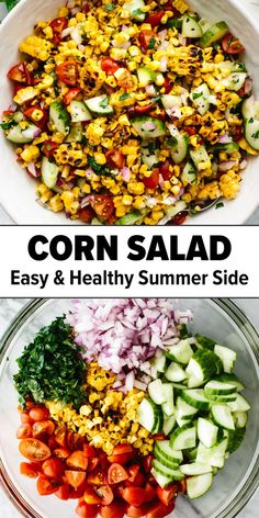 corn salad recipe Easy Corn Salad, Fresh Corn Salad, Corn Side Dish, Barbecue Side Dishes, Grilled Salad, Grilled Corn Salad, Corn Salad Recipes, Lake Food Ideas Summer, Food Ideas Summer