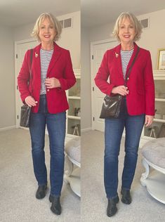 Real Fall Outfits I Wore this Week - Dressed for My Day Red Jean Jacket Outfit, Red Jean Jacket, Jean Jacket Outfit, Capsule Wardrobe Dresses, Jean Button Up Shirt, Dressed For My Day, Black Cropped Pants, Ankle Length Jeans, Outfit Formulas