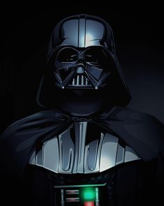 darth vader in the dark with green light on his chest and black background