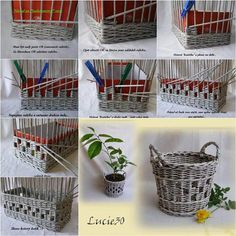 several pictures of different baskets with plants in them