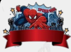 a spider man logo with a red ribbon around it