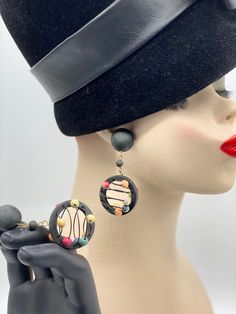 "Approx 3 3/ 4\" long. Excellent vintage condition. The material feels like rubber! DD20" Artsy Black Jewelry For Parties, Trendy Black Clip-on Earrings, Artsy Black Dangle Earrings, Artsy Black Drop Earrings, Holiday Bag, Bees Knees, Conch Shell, Pierced Earrings, Earings Piercings