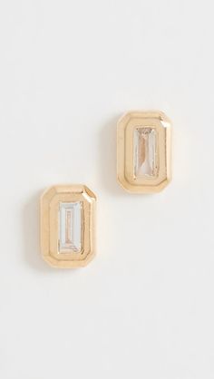 Mateo 14k Baguette Diamond Studs | Shopbop Triangle Diamond, Gold Baroque, Gold Diamond Studs, Opal Earrings Stud, Circle Earrings Studs, Opal Studs, Diamond Bar, Circle Studs, Round Stud Earrings