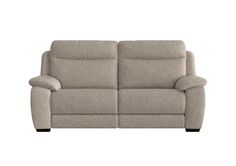 the reclining loveseat with two seats in light grey fabric and black legs