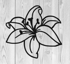 a black and white drawing of a flower on a wooden background with the word,