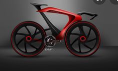 an image of a bike with wheels on the front and rear wheel, in black and red