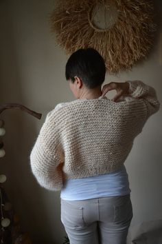 Chunky Knit Cardigan Cropped Chunky Sweater Oversized Hand | Etsy Cozy Beige Cropped Sweater With Textured Knit, Cozy Beige Cropped Sweater For Winter, Cozy Beige Textured Knit Cropped Sweater, Cozy Beige Cropped Long Sleeve Sweater, Beige Long Sleeve Cozy Cropped Sweater, Cream Knitted Cardigan For Fall, Cozy Cream Cropped Sweater For Fall, Cozy Hand-knitted Winter White Sweater, Cozy Hand Knitted Winter White Sweater