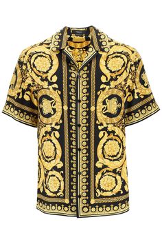 100% Silk Versace Shirts, Versace Print, Versace Shorts, Short Sleeve Tops Casual, Versace Gold, Printed Silk Shirt, Versace Shirt, Bowling Shirts, Silk Twill