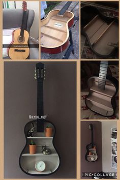 several different guitars are shown in this collage