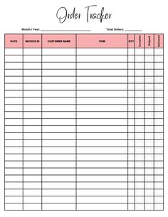 Order Tracker Template | Order Tracking Form Business Tracker Free Printables, Small Business Tracker Template, Order Tracker Printable Free, Order Sheet Template, Small Business Order Tracker, Small Business Tracker, Small Business Printables, Business Expense Tracker, Business Worksheet