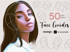 a woman's face with the words 50 face guides stamps for procree