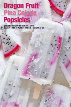 dragon fruit pina colada popsicles on a stick