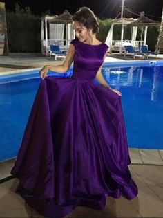 WD0176,Purple satin prom dresses ball gown sleeveless purple evening party dress on Storenvy Evening Dress Long, Purple Prom, Backless Evening Dress, Backless Prom Dresses, Gown Prom, Purple Satin, Satin Prom Dress, Ball Gowns Prom, Dresses Elegant