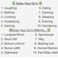 a list with instructions for how to draw your oc's and other things