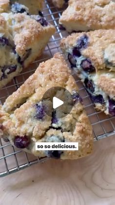 blueberry scones cooling on a wire rack with the words so so delicious?