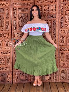 This beautiful and unique Maxi Skirt is not only stylish but is comfortable with elastic around the waist. You can mix and match this skirt with different tops to create so many cute looks! Note: This skirt comes in one size which fits sizes Small, Medium and Large. Long Skirt Outfits Mexican, Mexican Skirt, Mexican Skirts Traditional, Mexican Maxi Skirt, Mexican Mini Skirts, Colorful Skirts, Bohemian Skirt, Ruffle Skirt, Mix N Match