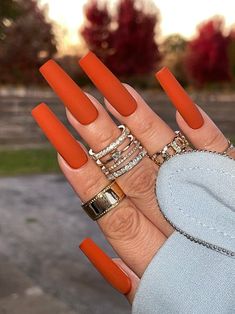 Burnt Orange Press on Nails Free Prep Kit Luxurious Strong - Etsy Long Orange Nails, Orange Acrylic Nails, Fall Acrylic Nails, Long Square Acrylic Nails, Cuticle Pusher, Orange Nails, Square Acrylic Nails, Coffin Nails Designs, Fire Nails