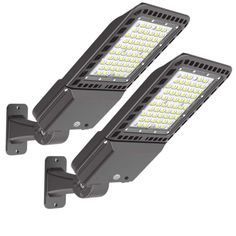 pair of led street lights on white background