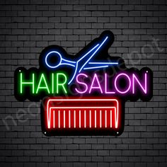 Hair Salon Neon Sign Comb &amp; Scissor Hair Salon Salon Neon Sign, Home Hair Salons, Barber Logo, Wind Art, Salon Signs, Sign Board, Light Emitting Diode, Fluorescent Tube, Salon Furniture