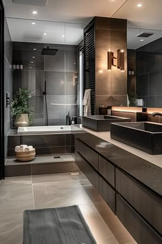 a bathroom with a large sink and bathtub