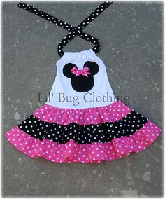 Custom Minnie Mouse Pink and Black White Polka Dot Tiered Halter Dress on Etsy, $39.99 Custom American Girl Dolls, Mouse Dress, Minnie Mouse Dress, Minnie Mouse Pink, Baby Minnie Mouse, Minnie Mouse Girl, Sewing Patterns For Kids, Minnie Mouse Party