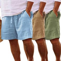 Light Grey Blue, Cloth Design, Drawstring Waist Shorts, Washing Line, Shorts Summer, Sleep Set, Summer Fits, Men's Clothes, Linen Shorts