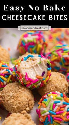 no bake cheesecake bites with sprinkles and icing on top