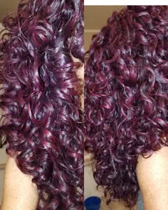 Raspberry Curly Hair, Color Hair Ideas For Curly Hair, Maroon Curly Hair Burgundy, Plum Red Curly Hair, Red Violet Curly Hair, Cherry Black Hair Color Curly, Black Cherry Hair Curly, Red Purple Curly Hair