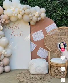 an image of a chair and balloons on the ground for a wedding ceremony in mexico