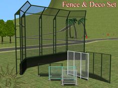 the fence and door set is shown in an animated style, with palm trees behind it