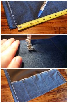 the sewing machine is being used to sew on jeans and how to sew them