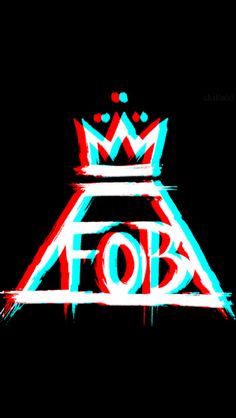 the logo for fob is shown in red, white and blue colors on a black background