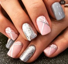 Diva Nails, Shellac Nails, Dip Powder Nails, Dipped Nails, Silver Nails, Short Acrylic Nails, Nail Polishes, Valentine's Day Nails, Powder Nails