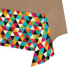 an image of a table cloth with colorful triangles on it