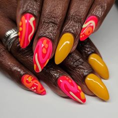 NiCole (@colenails) • Instagram photos and videos Nail Color Wheel, Retro Nail Art, Carnival Nails, Abstract Nails, Retro Nails, Tropical Nails, Abstract Nail Art, Nail Time