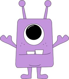 a purple cartoon character with big eyes and arms