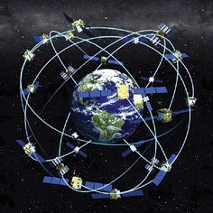 an artist's rendering of satellites flying around the earth