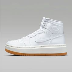 Nwt! Air Jordan 1 Elevate High Se Platform Sole Adds Style & Stability To A Classic Silhouette. Side Zipper Detail Gives Them Such A Unique Look. Nike Air Technology Absorbs Impact For Cushioning With Every Step. Classic Cupsole Construction Gives You Durability, Traction And Support. Nike Air. Women’s Size 8 Men’s 6.5 Colors: White/Sail/Gum Light Brown/White (White, Cream & Tan) Nike Air Jordan 1 Brown, Jordan 1 Ivory, Zipper Detail, White Nikes, Nike Air Jordan, Light Brown, Jordan 1, Womens Shoes Sneakers, Nike Women