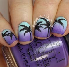 TOP 15: Egzotyczny manicure - palmy, muszelki, rozgwiazdy. Poczuj lato! - Strona 22 Palm Tree Nail Art, Nailart Ideas, Kids Nails, Tree Nail Art, Fingernail Art, Palm Tree Nails, Sunset Gradient, Beach Nail Designs, Tropical Nails