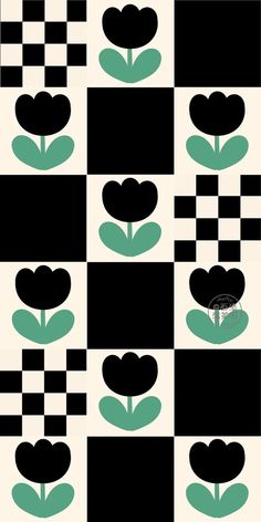 a black and white checkered wallpaper with hearts on the bottom, in shades of teal