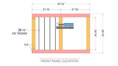 the front panel elevation and measurements