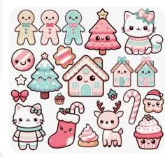 Cute Winter Drawings Kawaii, Kawaii Drawings Christmas, Kawaii Christmas Drawings, Coloring Hello Kitty, Kawaii Winter Illustration, Kawaii Winter Coloring Pages, Kawaii Christmas Stickers, Christmas Stickers Printable, Christmas Kawaii