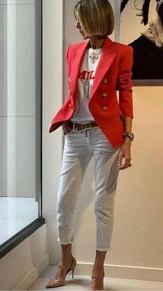 Red Fall Outfits 2023, Red Blazer Outfit, Susi Rejano, Cute Skirt Outfits, Red Blazer