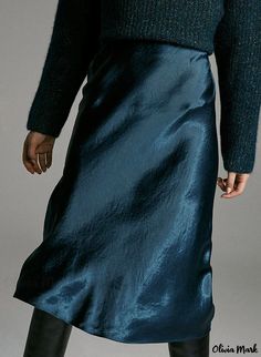 Olivia Mark - High-Waisted Silk Midi Skirt with Flowy Silhouette and Elegant Pearl Shimmer Midi Silk Skirt, Silk Texture, Dark Cyan, Silk Midi Skirt, Slip Skirts, Elegant Drapes, Satin Midi Skirt, Mermaid Skirt, Slip Skirt